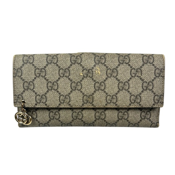 Gucci Gray Monogram Wallet with Gold Accents - Picture 1 of 10